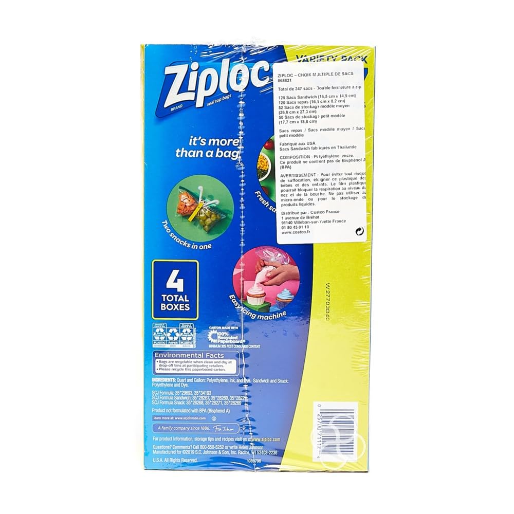 Ziploc Variety Total Bags, 347 Pack, 347 Piece Assortment, clear