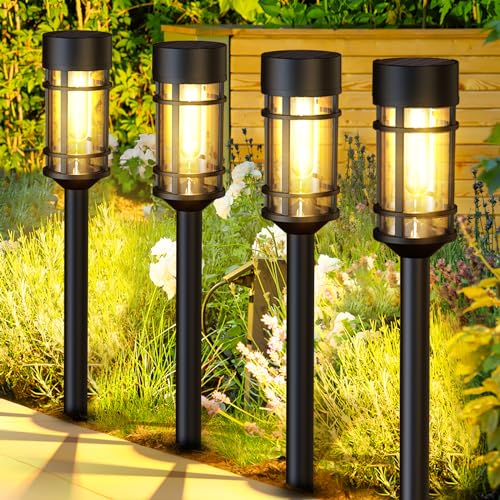 ILANCK Solar Pathway Lights 8 Pack, Bright Solar Lights Outdoor Waterproof IP65, LED Solar Garden Lights Metal Landscape Lighting for Yard, Path, Driveway