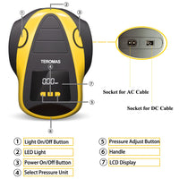 TEROMAS Tire Inflator Portable Air Compressor, 12V DC/110V AC Air Pump for Car Tires and Other Inflatables at Home, Digital Electric Tire Pump with Pressure Gauge(Yellow)