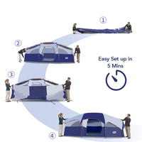 CAMPROS Tent-8-Person-Camping-Tents, Waterproof Windproof Family Tent, 5 Large Mesh Windows, Double Layer, Divided Curtain for Separated Room, Portable with Carry Bag - Blue