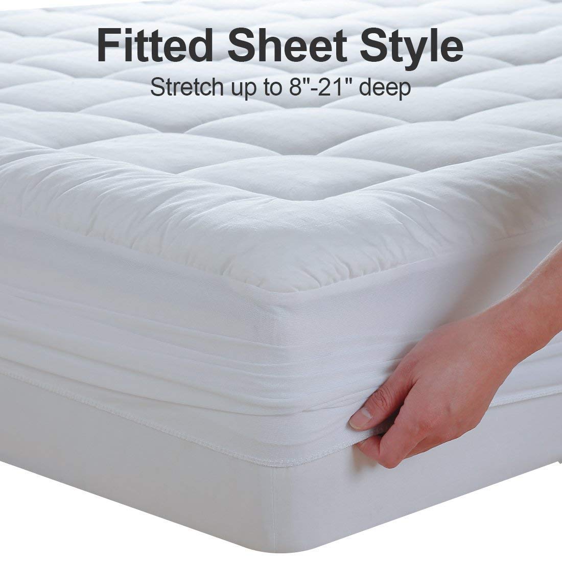 EASELAND Queen Size Mattress Pad Pillow Top Mattress Cover Quilted Fitted Mattress Protector Cotton Top Stretches up 8-21" Deep Pocket Cooling Mattress Topper (60x80 inch, White)