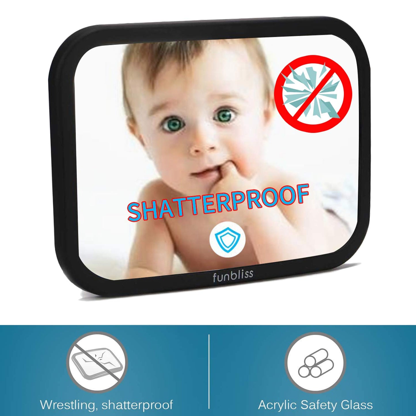 Baby Car Mirror Most Stable Backseat Mirror with Premium Matte Finish-Super Clear PMMA Material Mirror-Safe, Secure and Shatterproof,Black