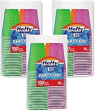 Hefty Party On Disposable Plastic Cups, Assorted, 16 Ounce, 100 Count (PACK OF 3)