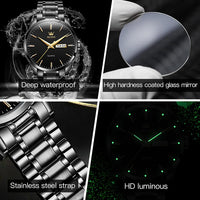 Date Day Watches for Men,Fashion Black Steel Watches for Men,Black Stainless Steel Quartz Watches Men,Man Watch,Black Dial Men's Steel Watch,Luminous Watch,Mens Dress Watch,Wrist Waterproof Watch Mens