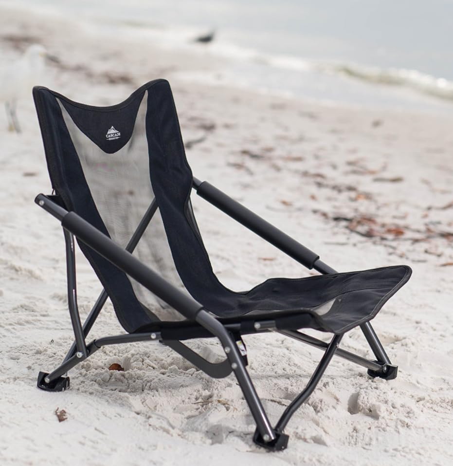 Cascade Mountain Tech Camping Chair - Low Profile Folding Chair for Camping, Beach, Picnic, Barbeques, Sporting Event with Carry Bag , Black