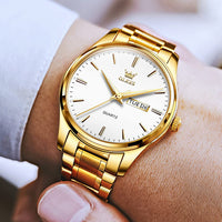 Gold Steel Watches for Men,Date Day Man Watch,Gold Men Watch White,Gold Waterproof Watch Men,Dress Watch for Men,Fashion Gold Wrist Watch for Men,Men Watches Luxury,Luminous Male Watch,OLEVS Watch Men