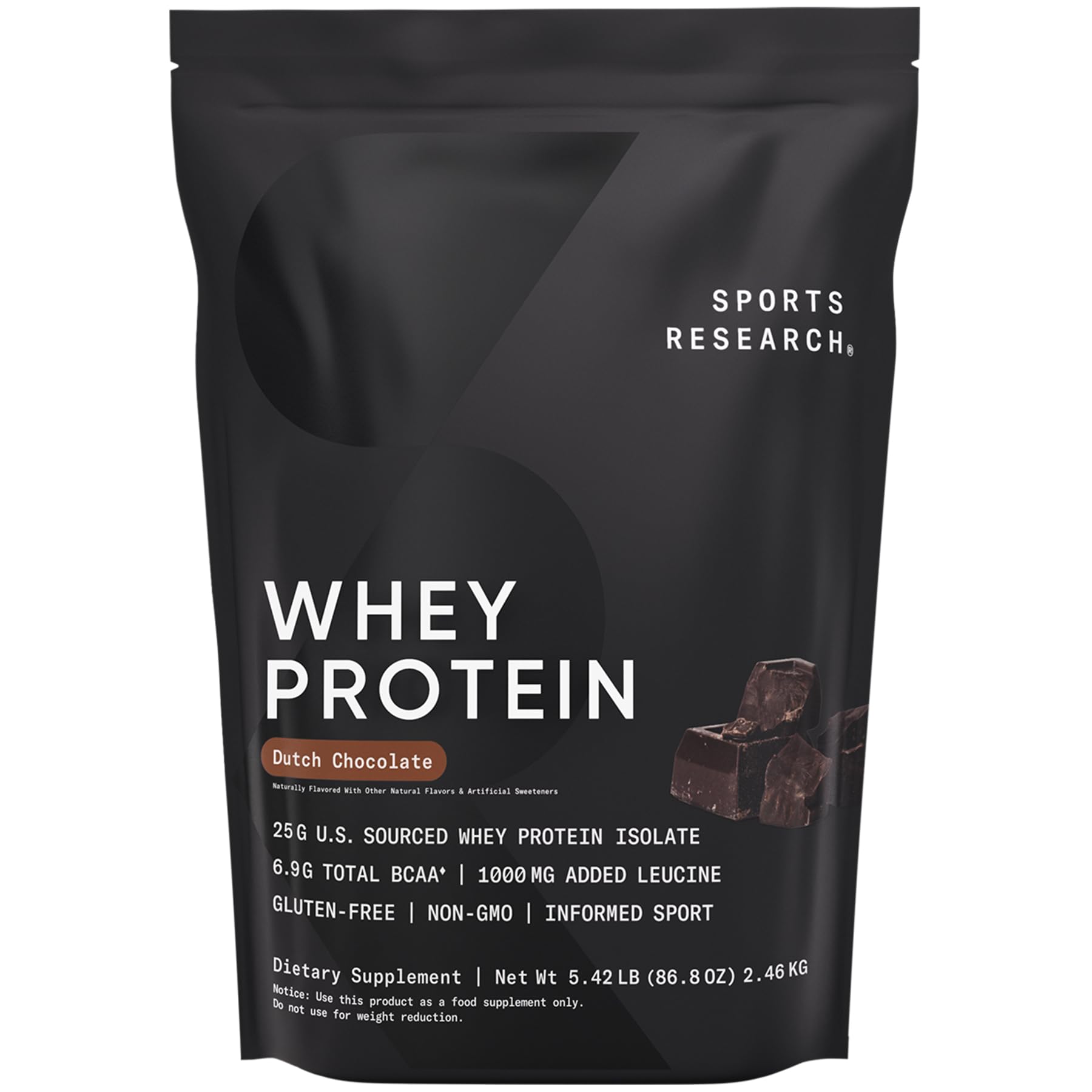 Sports Research Whey Protein - Sports Nutrition Whey Isolate Protein Powder for Lean Muscle Building & Workout Recovery - 5 lb Bag Bulk Protein Powder 25g per Serving - Dutch Chocolate, 60 Servings