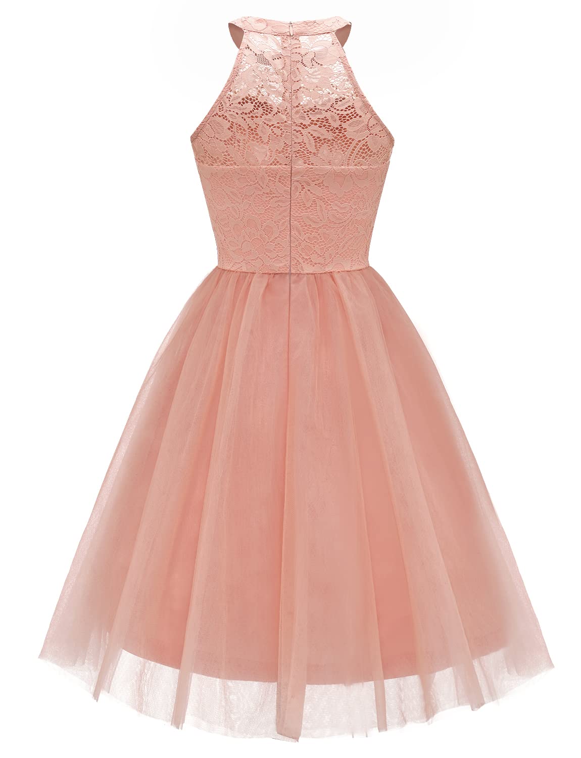 Dressystar Short Halter Prom Ball Gown Lace Tulle Evening Homecoming Dress 0068 Blush L