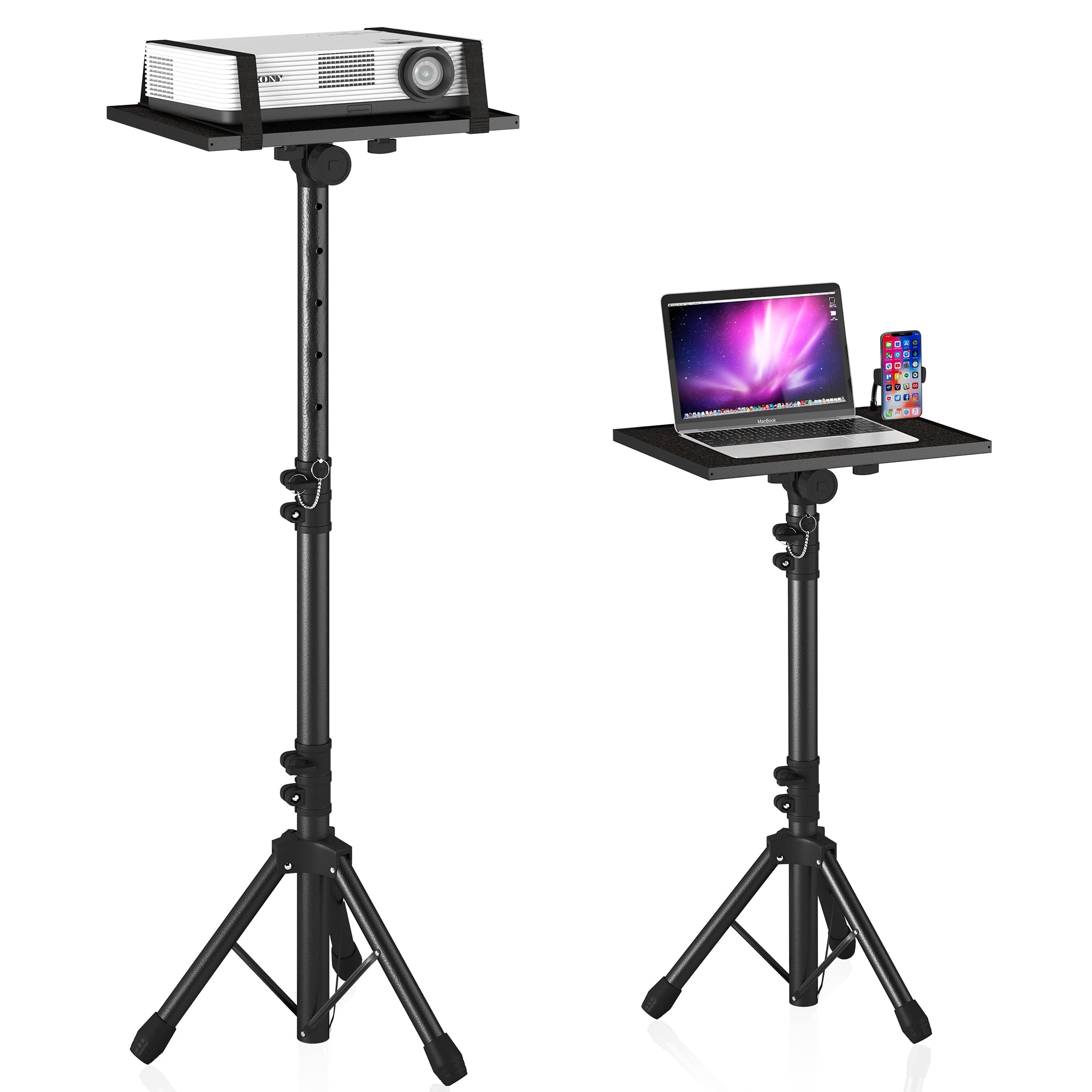 DECOSIS Projector Stand Tripod from 23" to 46", Laptop Tripod Stand Height Adjustable with Gooseneck Phone Holder, Laptop Floor Stand for Office, Home, Stage, Studio, DJ Racks Holder Mount