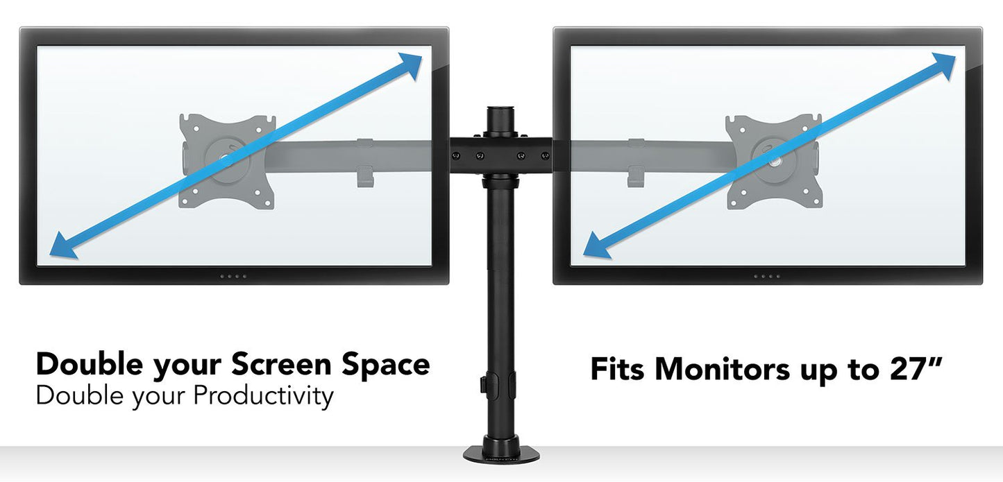 Mount-It! Dual Monitor Mount | Double Monitor Desk Stand Arm | Fits 2 Computer Screens 17 19 20 21 22 24 27 Inch | Two VESA 75 100 Compatible Displays | C-Clamp and Grommet Bases Included