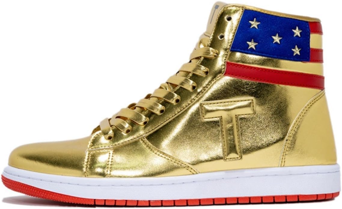 UnideKuaiDi T Sneakers Never Surrender Shoes Trump Gold Running Shoes for Men Women Youth (Gold, Adult, Men, 8.5, Numeric, US Footwear Size System, Medium)