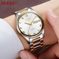 OLEVS Mens Wrist Watches with Date and Day,Classic Mens Quartz Stainless Steel Dress Watch,Casual Waterproof Watches for Men,Mens Business Watch Silver Wrist Watch with Roman Numerals(Luminous)