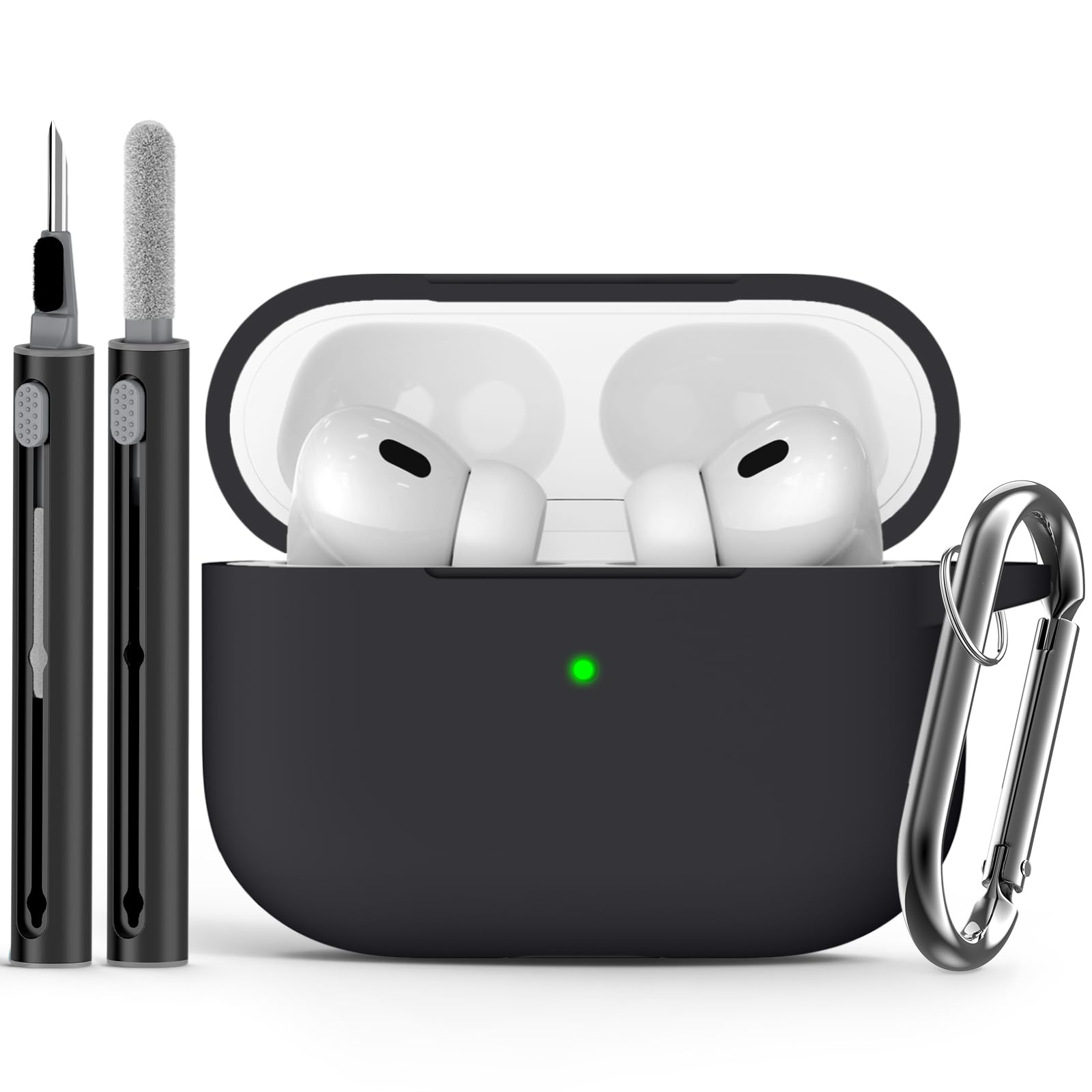 Ljusmicker AirPods Pro Case Cover with Cleaner Kit,Soft Silicone Protective Case for Apple AirPod Pro 2nd/1st Generation Case for Women Men,AirPods Pro 2/Pro Case Accessories with Keychain-Black