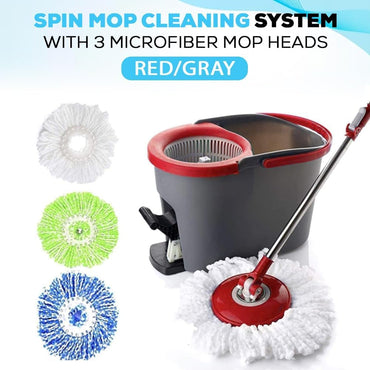 SIMPLI-MAGIC Spin Mop and Bucket with Wringer Set, Mop Bucket Cleaning System with Foot Pedal, 360°Rotation, 3 Microfiber Mop Heads