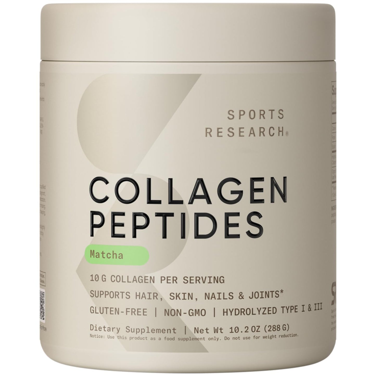 Sports Research Premium Collagen Peptides Powder and Organic Matcha Green Tea - Collagen Powder Protein Supplement with Japanese Matcha and Amino Acids - Gluten Free, Non-GMO, Sugar Free