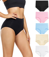 Women's Underwear High Waisted Ladies Cotton Panties Soft Full Coverage Briefs 5 Pack Assorted X-Large