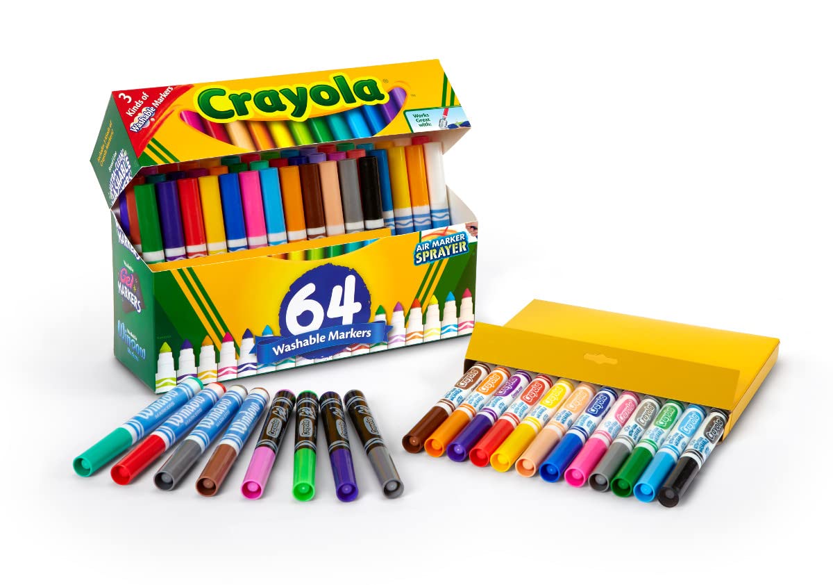 Crayola Washable Marker Set, 48 Broad Line Markers for Kids, 8 Gel Markers, 8 Window Markers, Gifts for Boys & Girls, Ages 3+