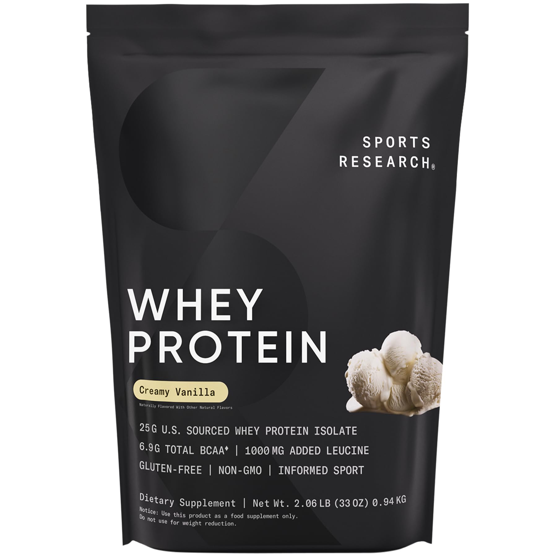 Sports Research Whey Protein Isolate - Sports Nutrition Protein Powder 25g per Serving - 2.1lb Bag Whey Protein - Vanilla Flavor - Bulk Protein Powder, 26 Servings