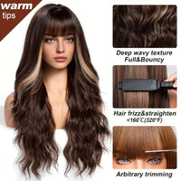 Highlight Long Curly Wavy Wig Synthetic Wig Beginners Friendly Heat Resistant Elegant For Daily Use Wigs For Women