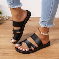 Women's Solid Color Slide Sandals - Casual Loop Toe Flat Summer Shoes, Lightweight Beach Shoes - For Women -  Suitable for Summer, Beach, Vacation - Perfect Gift for Women