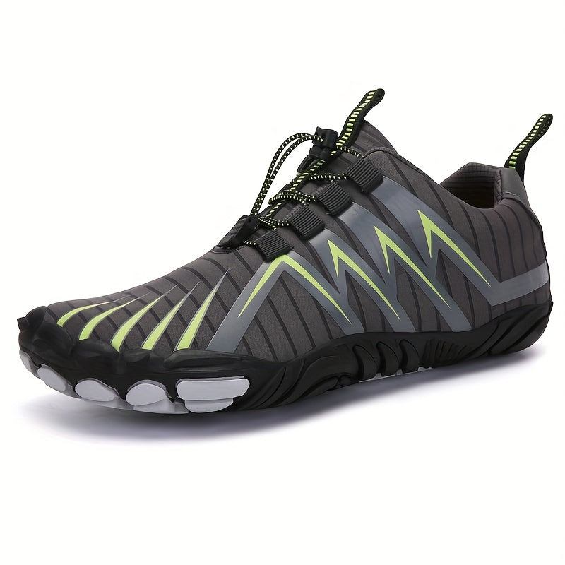 [Breathable Barefoot Water Shoes] Breathable Men's Barefoot Water Shoes - Non-Slip, Durable Striped Design - Perfect for Beach, Workout, Walking, Hiking & Running | Lace-Up Closure | Mesh Upper & Rubber Sole