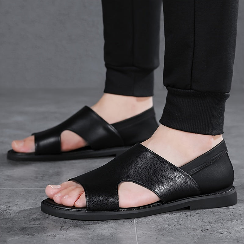 Men's Solid Color Open Toe Breathable Sandals, Comfy Non Slip Casual Durable Beach Water Shoes, Men's Footwear
