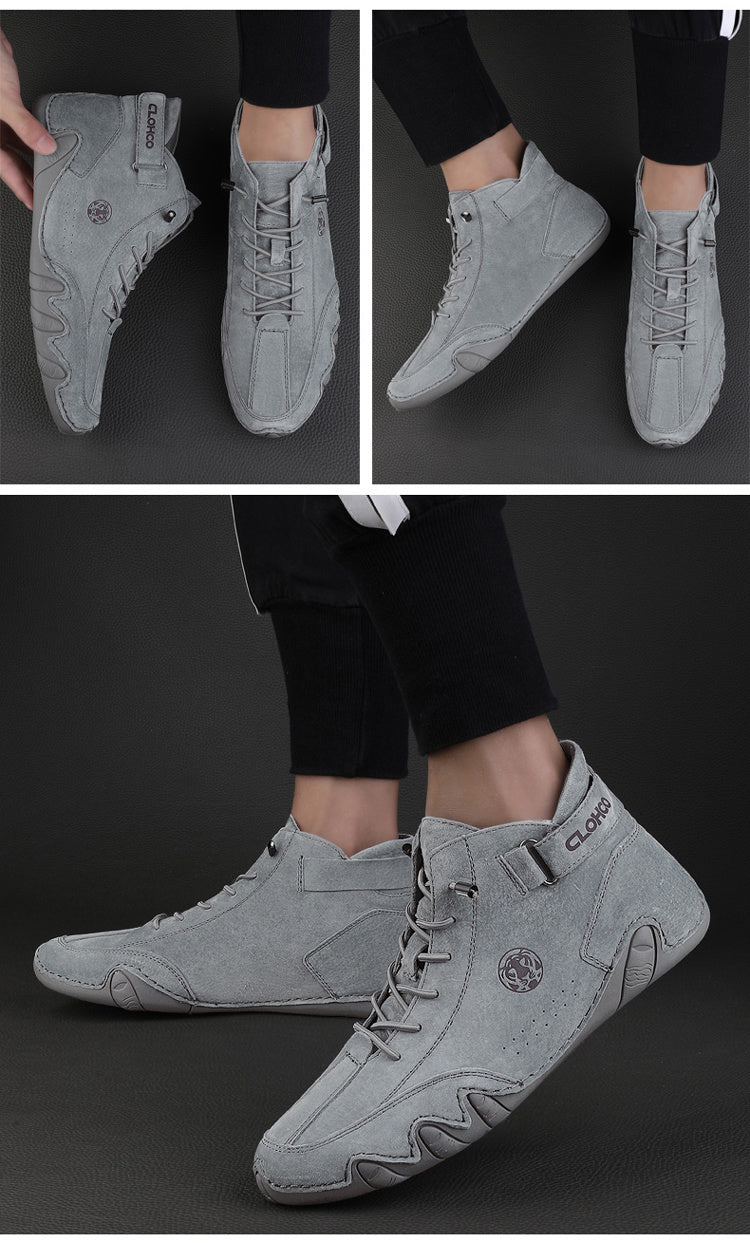 [CLOHOO Boots] CLOHOO Brand Men's Pig Short Boots | Preppy Style, Round Toe, Solid Color, Elastic Closure, Lining | England Scene, Spring, Fall, Winter, Summer