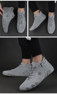 [CLOHOO Boots] CLOHOO Brand Men's Pig Short Boots | Preppy Style, Round Toe, Solid Color, Elastic Closure, Lining | England Scene, Spring, Fall, Winter, Summer