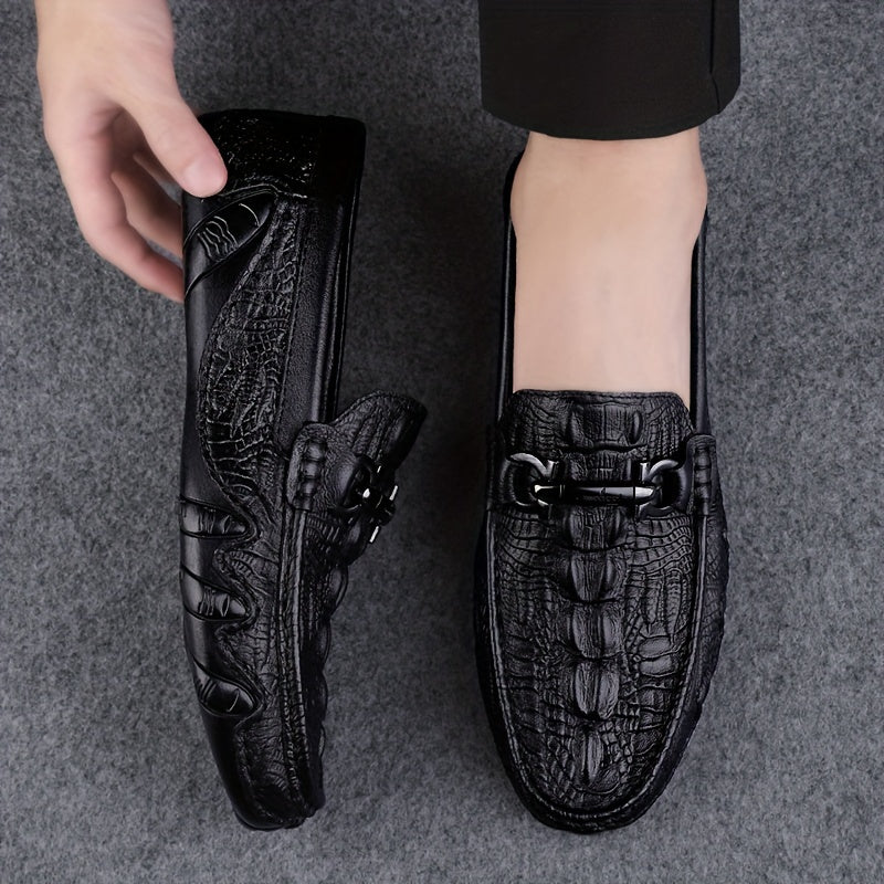 Men's Solid Colour Top Grain cow Leather Vintage Slip On Penny Loafer Shoes, Comfy Non Slip Durable Rubber Sole Formal Shoes, Men's Footwear