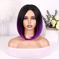 14-Inch Straight Synthetic Bob Wig with Ombre Effect - Black to Red, Heat-Resistant Fiber, Daily Cosplay & Party Style, High-Density Rose Net, Perfect for Women, Party Hair Accessory | Stylish Hairpiece | Heatresistant Fiber,