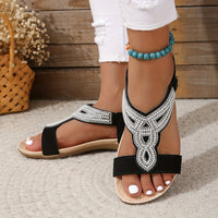 Women's Rhinestone Decor Flat Sandals, Casual Slip On Elastic Band Shoes, Lightweight Summer Sandals