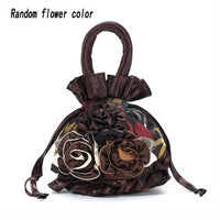 Floral Decor Drawstring Handbag, Trendy Small Evening Bag, Simple Phone Bag, Cute Bucket Bag