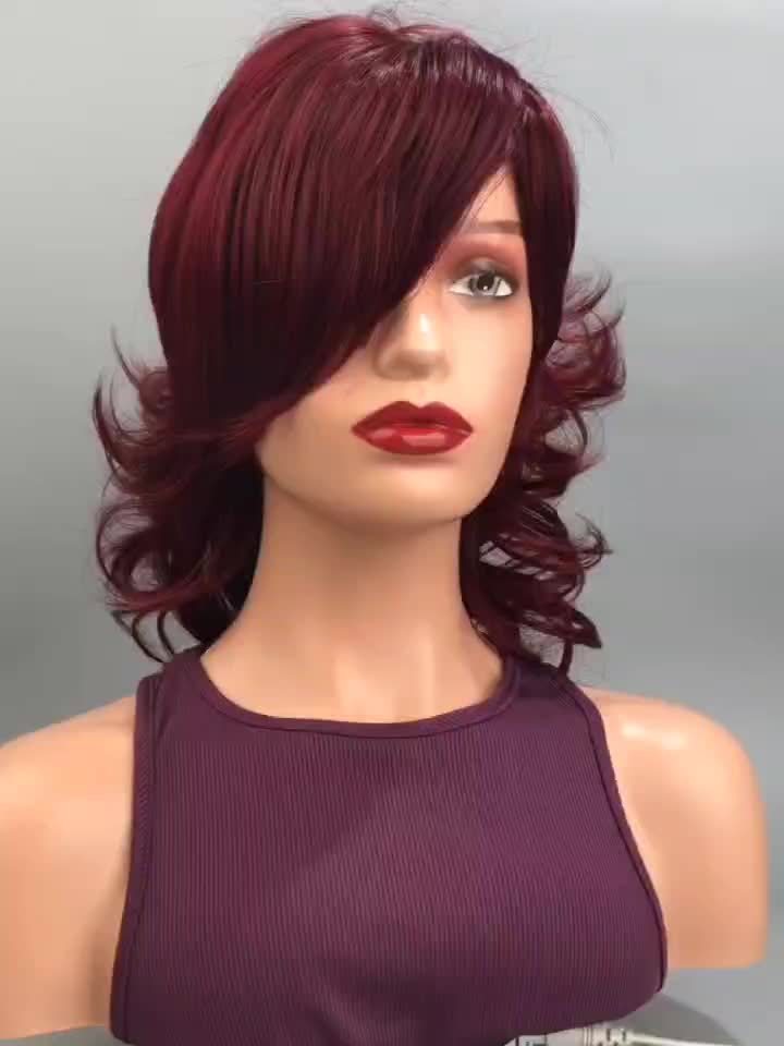 [Heat Resistant Mullet Wig] 180% Density Heat Resistant Synthetic Hair Wig - Chic Pixie Cut Mullet for Women - Long Wavy Style with Bangs, Beginner-Friendly, Voluminous Body Wave Texture