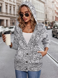 Women's Cable Knit Hooded Cardigan with Buttons and Pockets - Cozy Long Sleeve Sweater Coat for Casual Wear