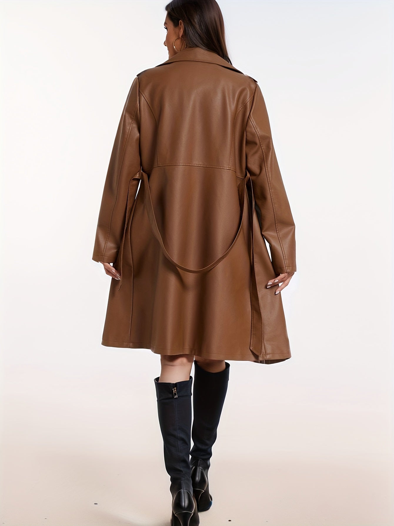 PU Leather Lapel Coat, Casual Long Sleeve Versatile Outerwear, Women's Clothing