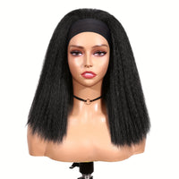 Kinky Straight Headband Wig For Women Yaki Straight Wigs With Black Headband Kinky Afro Wigs For Women