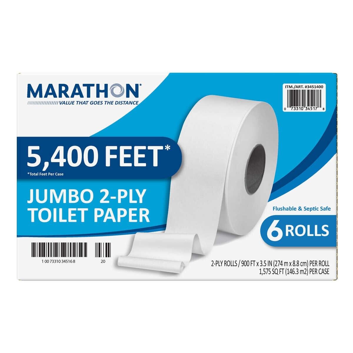 Marathon Bath Tissue, 2-Ply (6 Jumbo Rolls) Success 6,000 ft – Mega ...