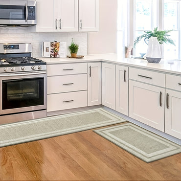 Sm:)e Rubber Non-Slip Washable Absorbent Kitchen Rugs and Mats Set of 2, Kitchen Mats for Floor Kitchen Runner Hallway Laundry Room in Front of Sink Beige Grey - 17x29 and 17x47 Inch