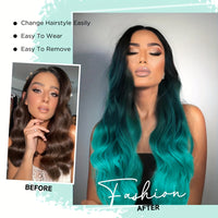 Long Wavy Wig Ombre Bluish Green Wigs Long Curly Ombre Color Hair Wigs Middle Part Synthetic Mermaid Green Wigs For Women Daily Party Cosplay