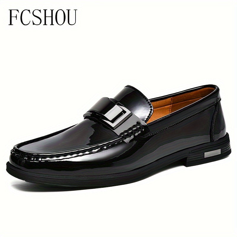 FCSHOU Plus Size Men's Solid Colour Upper Slip On Loafer Shoes, Comfy Non Slip Stitched Walking Shoes, Men's Footwear