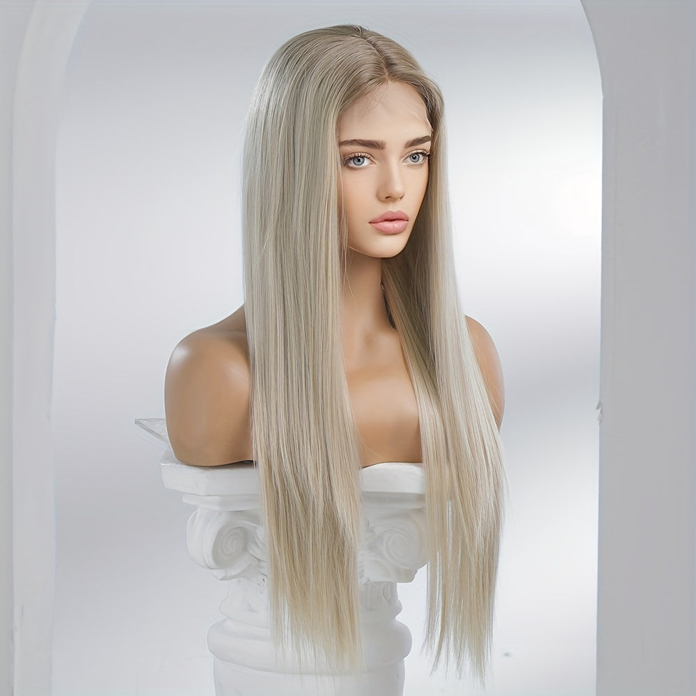 Luxurious 28-Inch Ombre Blonde to Brown Lace Front Wig - High-Quality Heat-Resistant Synthetic Fiber, Easy to Wear & Comfortable Fit for Music Festivals, Parties, Weddings, Holidays & Graduations - Natural-Looking Straight Ha