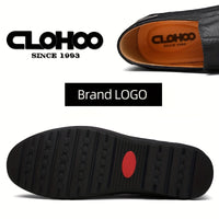 [Comfortable Loafers] CLOHOO Men's Genuine Faux Leather Slip-On Loafers | Non-Slip Comfortable Casual Shoes with Round Toe, Black, Rubber Sole, Faux Cover Lining - All Seasons Durable Footwear, Sleek Loafer Design