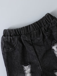 Boy's Casual Plaid Button-Up Shirt & Ripped Imitation Denim Pants Set - Cozy Polyester, Non-Transparent, Perfect for Fall/Winter, Perfect for Outdoor