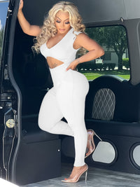 Cut Out Sleeveless Jumpsuit, Sexy Solid Bodycon Jumpsuit, Women's Clothing