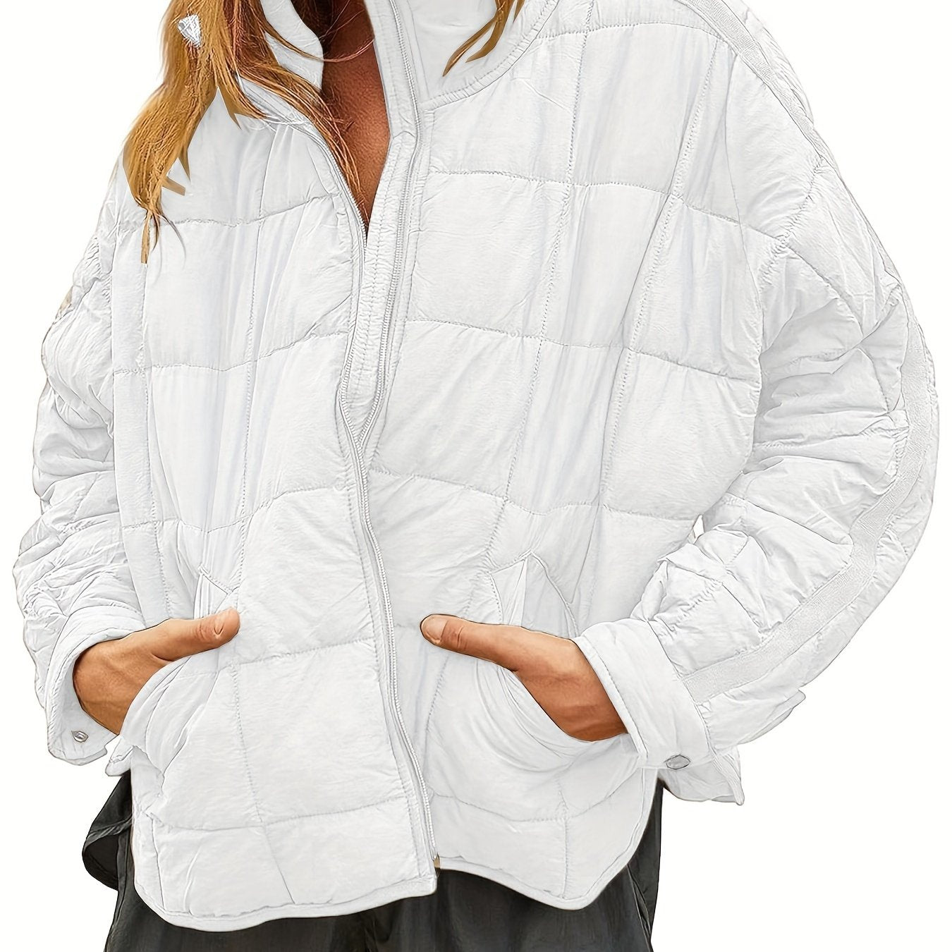 Zip Up Solid Coat, Casual Long Sleeve Winter Warm Versatile Outerwear, Women's Clothing