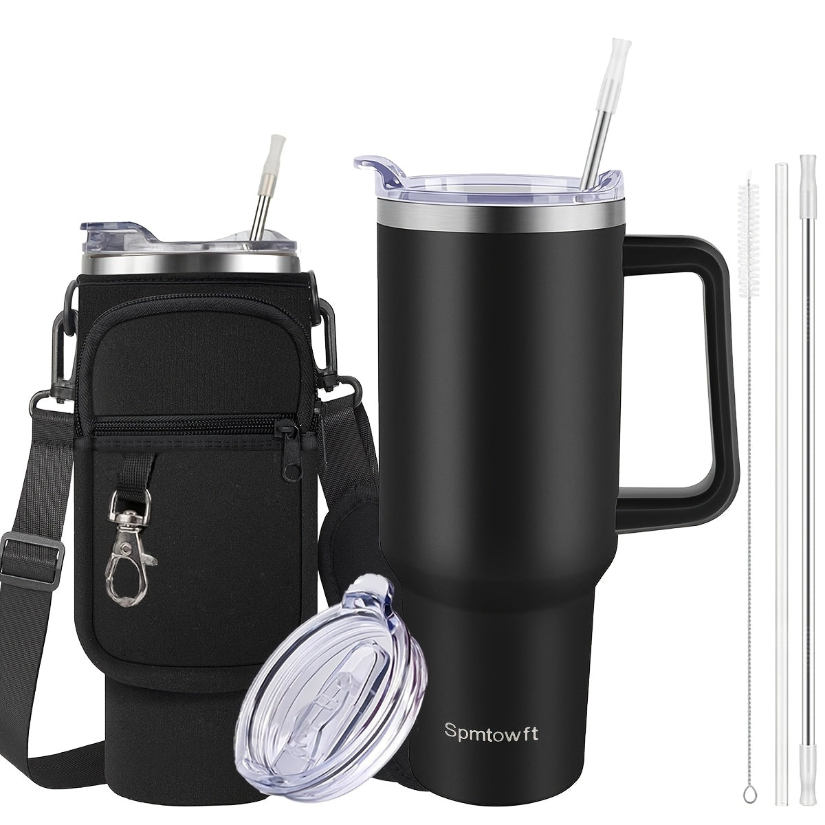 40oz Tumbler with Handle and Straw Lid& Carrier Bag, Durable Stainless Steel Travel Coffee Mug, Reusable Straw, Suitable For Hot And Cold Drinks, BPA-free Metal Water Bottles, Valentines Day Gifts, Wedding, Mens Gifts, Gifts