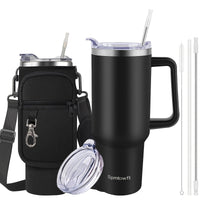 40oz Tumbler with Handle and Straw Lid& Carrier Bag, Durable Stainless Steel Travel Coffee Mug, Reusable Straw, Suitable For Hot And Cold Drinks, BPA-free Metal Water Bottles, Valentines Day Gifts, Wedding, Mens Gifts, Gifts