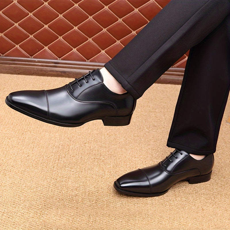 Men's Cap Toe Oxford Shoes, Comfy Non Slip Rubber Sole Lace Up Durable Formal Shoes, Men's Footwear