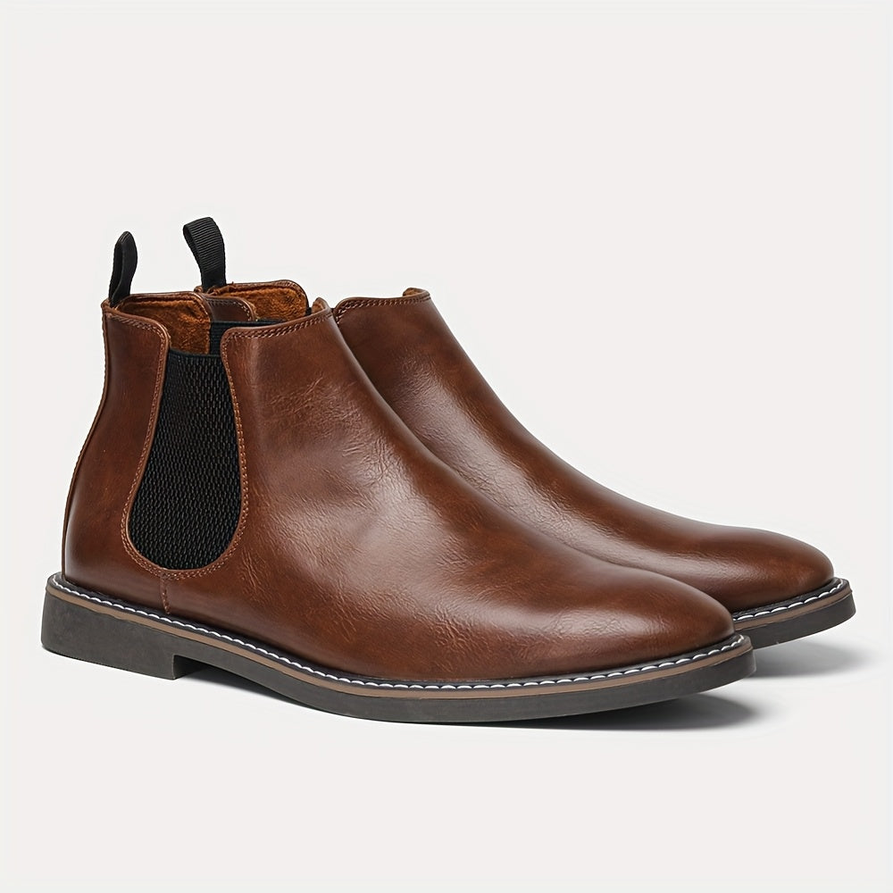 Men'S Chelsea Ankle Boots - Size 40-46, Brown Faux Cover with Black Elastic Band, Pointed Toe, TPR Sole, Ideal for Casual Wear and Vacation