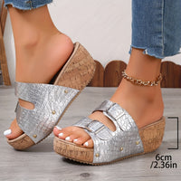Comfy Women's Wedge Sandals with Non-Slip Double Buckle Straps and Open Toe